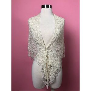 Vintage Y2K  Kroshetta Papillon ivory crochet bead shawl Small